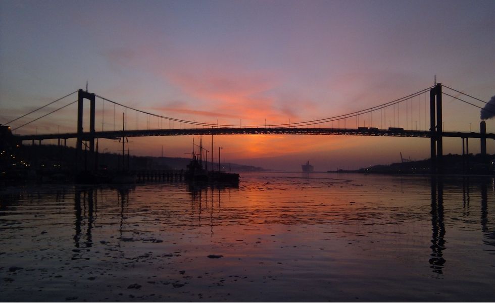 Blick auf die Älvsborgsbron Hängebrücke